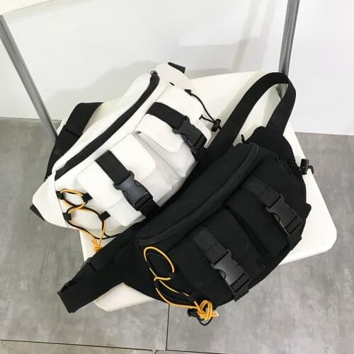 Unisex Street Casual Chest Belt Packs Canvas Fanny Bag Simple Crossbody Satchel Multifunction Bag Belt Bag Pouch Packs