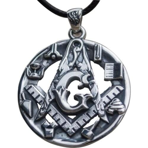 Classic Retro Personality Hip Hop Round Necklace Personality Pattern Masonic Pendant Lanyard Mens Necklace Suitable For Men