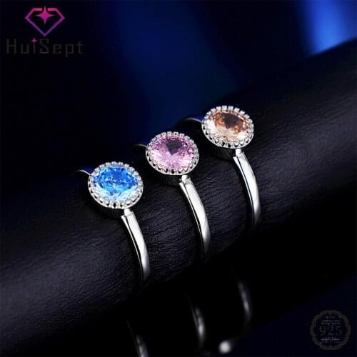 HuiSept Ring 925 Silver Jewelry Round Shape Zircon Gemstone Finger Rings for Women Wedding Party Gift Hand Accessories Wholesale