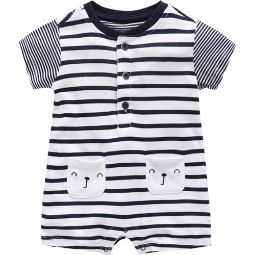 Kavkas Summer Baby Boy Clothes Short Sleeve Striped O-Neck Onesie Cotton Romper Soft Infant Jumpsuit