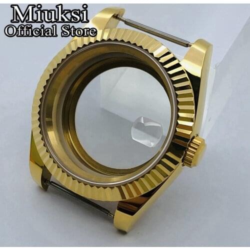 Miuksi 40mm all gold polished case sapphire glass date fit NH35 NH36 ETA2836 Miyota 8205 8215 821A Mingzhu DG2813 3804 movement