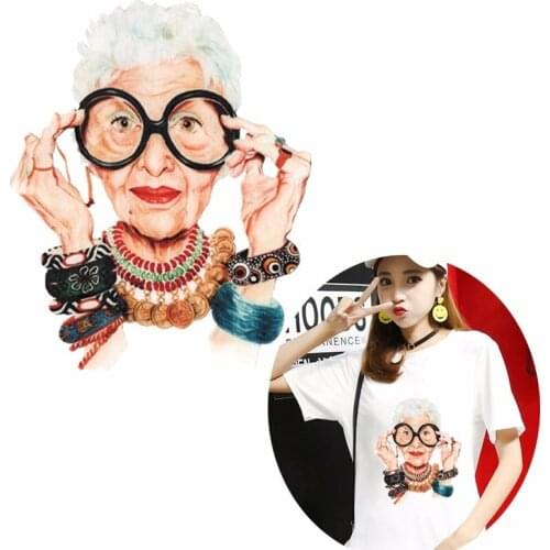 Pulaqi Fashion Grandma PVC Patch for Clothes Heat Transfer Printing T shirt Old Ladt iron on patches for clothing Girl Stickers