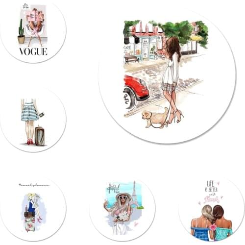 Fashion travel beautiful shopping girl Icons Pins Badge Decoration Brooches Metal Badges For Backpack Decoration 58mm