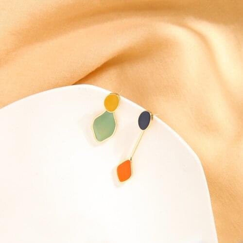 Fashion Jewelry Simple Ear Drop Asymmetric Orange green Color Enamel Pendant Drop Earrings For Women 2020 New