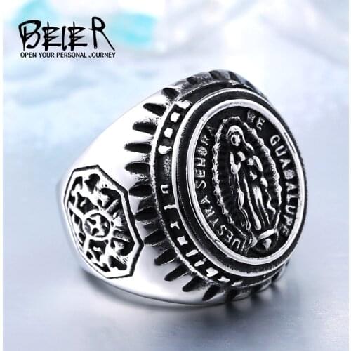 BEIER Stainless Steel Blessed Virgin Mary Ring For Man Personality Wholesale Factory Price fashion jewelry for man BR8-281