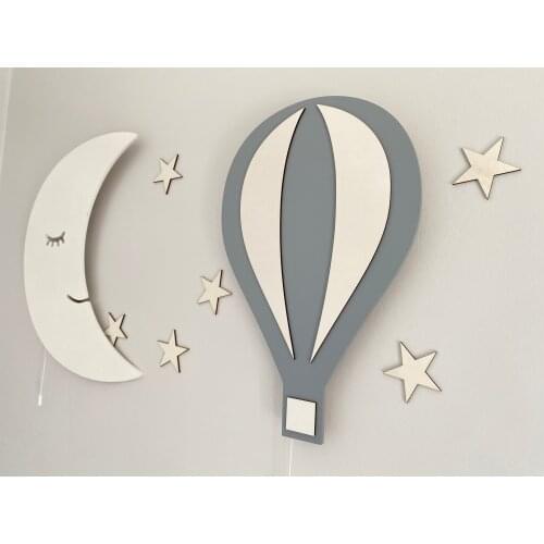 Set of 2- Baby Night Lamp Set Moon Lamp Star Light Wooden Wall Light Baby Shower Lamp Kids Bedside Decoration