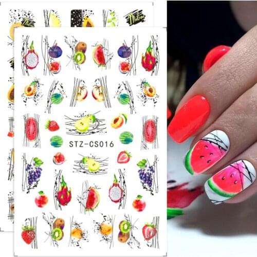 1pcs Summer Fruit Stickers For Nails Watermelon Strawberry Papaya Geometric Lines Adhesive Sliders Manicure Decor LYSTZCS012-031