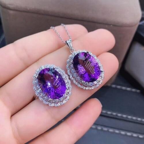 New Arrival Real and Natural Amethyst jewelry set Natural Real Amethyst 925 sterling silver 1pc pendant,1pc ring