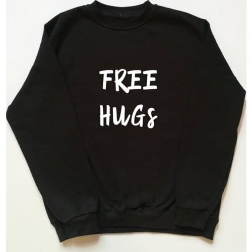 Skuggnas New Arrival Free Hugs Sweatshirt Long Sleeved Fashion Sweatshirt Aesthetic Clothing Unisex Tumblr Casual Tops Drop ship