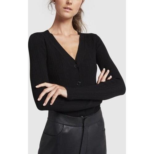 Tot**e V-neck single-breasted knitted stretch wool sweater womens knitted cardigan top