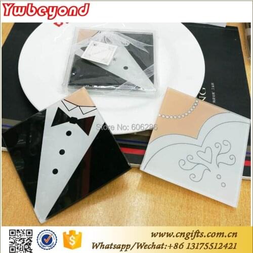 Wholesale 100pc/lot=50sets/lot Wedding Favors Gifts Square Shaped Mat Glass Cup Coasters