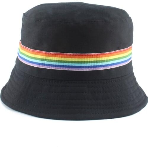 Outdoor Sunscreen Fisherman Hat Summer Rainbow Ribbon Reversible Bucket Hats For Women Men Fishing Hip Hop Bucket Cap