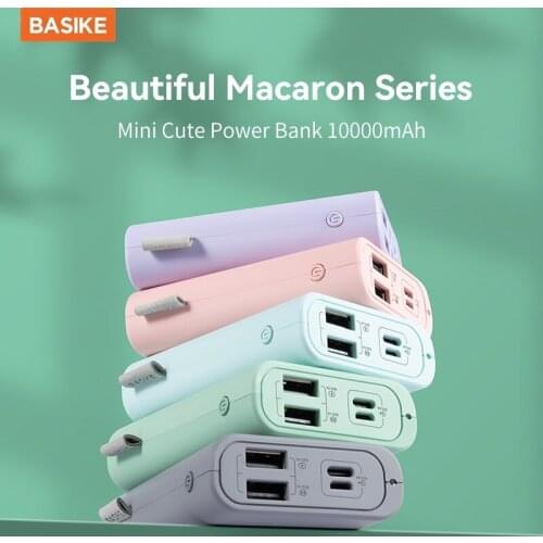BASIKE PF23P Mini Powerbank 10000mah Portable Colorful Power Bank Cute External Spare Battery Fast Charge for xiaomi iphone huaw