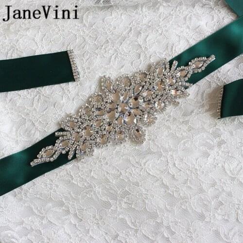 JaneVini Crystal Wedding Belts Satin Rhinestone Bridal Belt With Stones Wedding Dress Diament Belt Bride Ribbon Sash Waistband
