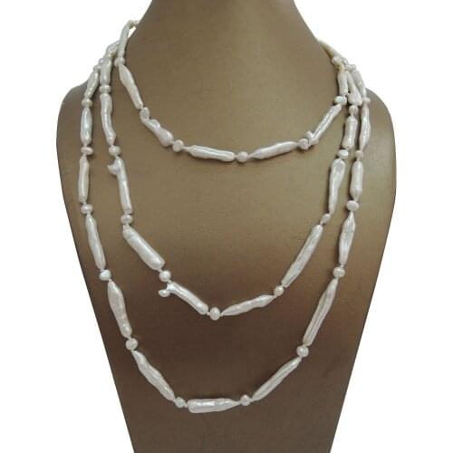 BIWA freshwater PEARL NECKLACE 100% NATURE FRESHWATER Baroque PEARL long NECKLACE ,80-150 cm ,pearl length size 15-35 mm