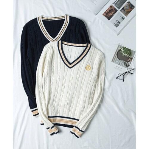 S-XXL Autumn Winter Mens Womens Long Sleeve Knit Tops Pullovers V Neck Sweaters For JK School Uniform Student Clothes