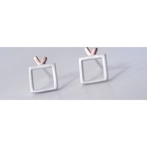Real 925 Sterling Silver TV shape Stud Earrings for Women Girls Fashion sterling-silver-jewelry brincos brinco