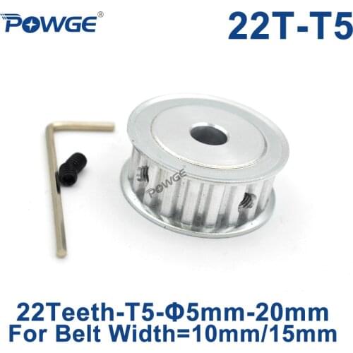 POWGE 22 Teeth T5 Timing Synchronous pulley Bore 5/6/6.35/7/8/10/12/14/15/16/17/19/20mm for belt width 10/15mm Gear 22teeth 22T