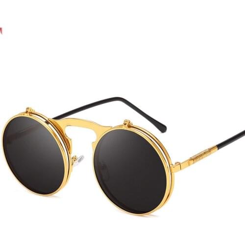 Unisex Retro Steampunk Sunglasses Flip Up Green Yellow Red Round Summer Style Unisex Sun Glasses Men Women 2019 Oculos De Sol