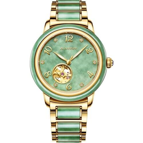 Top Fyp Jade Watch Automatic Mechanical Hollow Business Men Watches Sapphire Mirror Jade Dial Gift Luxury Brand Couple Watches