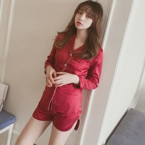 Spring Summer New Korea Sweet And Lovely Simulation Silk Pajama Suit Summer Satin Leisure Sleepwear Casual Home Clothing Пижам
