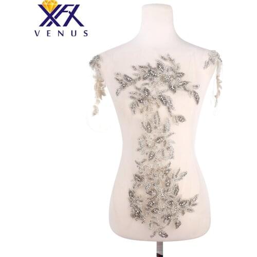 XINFANGXIU 1Pcs Hand-sewing Rhinestones Embroidery patch Large Size Beaded Applique Fabric Patch DIY Handcraft Apparel