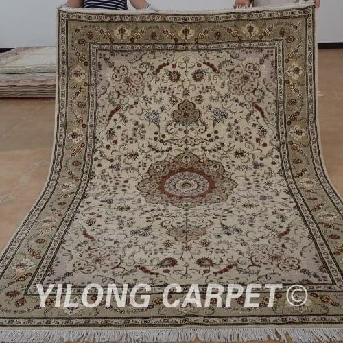 Yilong 6'x9' Oriental persian wool carpet sale beige thick exquisite handmade wool rug prices (1462)