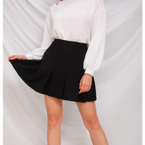 FashionElastic High Waist Women Autumn Winter Pleat Solid Color Sexy Skirt Female Short Mini Black Loose Stitching Ladies Skirts