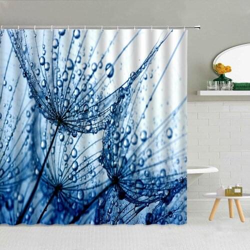 Plant Dandelion Shower Curtain Water Drops Flower Fabric Bathroom Supplies Hanging Curtains 3D Printing Home Decoration Washable