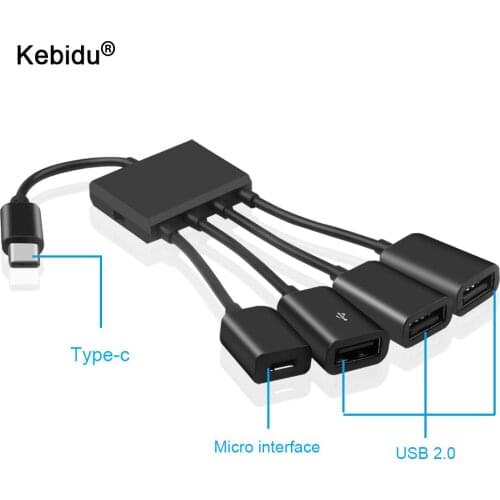Kebidu 4 USB Ports Type-C USB Power Charging Hub Cable Multiple OTG Connector Adapter USB 3.1 Type C Hub to 4 USB 2.0 Port HUB