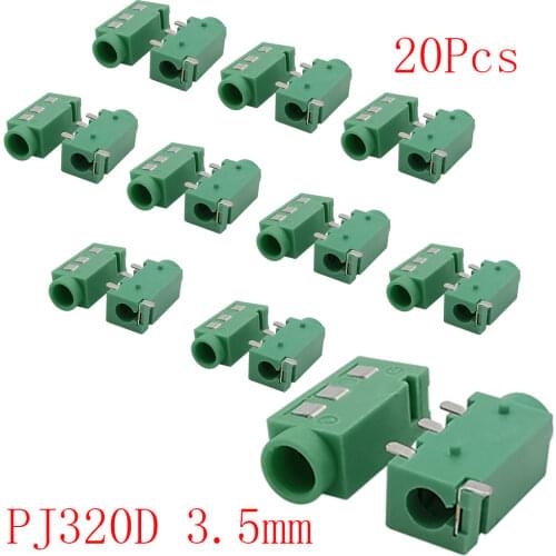 20Pcs Green PJ320D 3.5mm Headphone Jack Female Socket 4 Pin SMD MP3 Accessories Jack PJ-320D Bluetooth Audio Connector