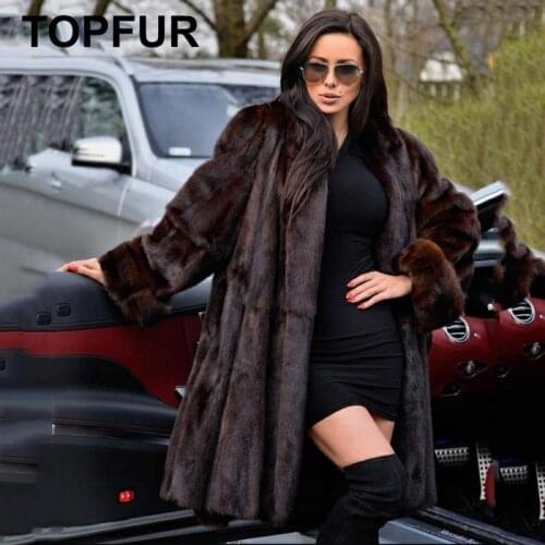 TOPFUR Clearance Price Fashion Real Fur Coats With Raccoon Fur Cuff Women Long Whole Skin Fur Coat Winter Mink Fur Jackets