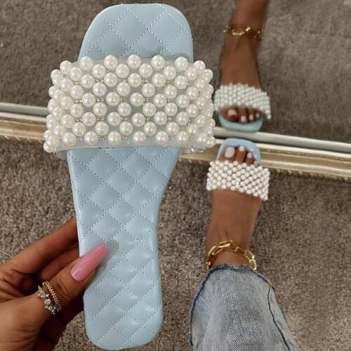 Summer New Style Womens Sandals Flat Shoes Open-toe Womens Sandals Casual Shoes Womens Shoes Pearl Decoration Beach Shoes