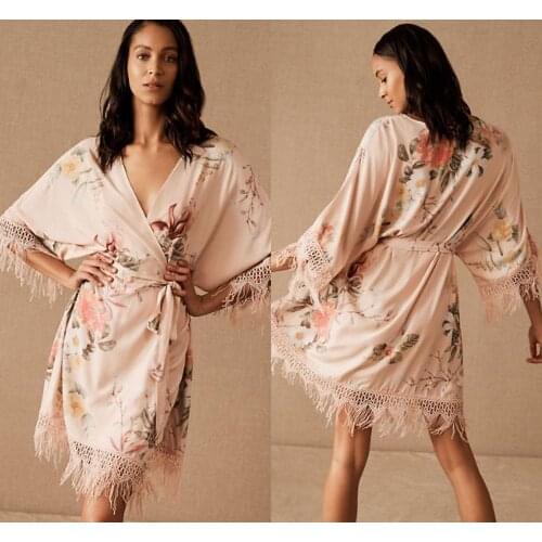 2020 Womens Bathrobe V Neck Long Sleeve Nightgown Robe Prom Bridesmaid Shawel Custom Made Sexy Knee Length Lady Sleepwear