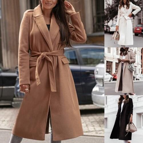 Solid Color Women Winter Coat Overcoat Autumn Winter Trench jackets for women 2021 Oversize Coat Belt Long Coat manteau femme
