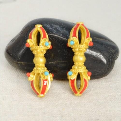 1 PCS Nepal Tibetan Handcraft Buddhist Gold Vajra Pestle Alloy Spacer Beads Jewelry Accessories Diy Handmade Materials