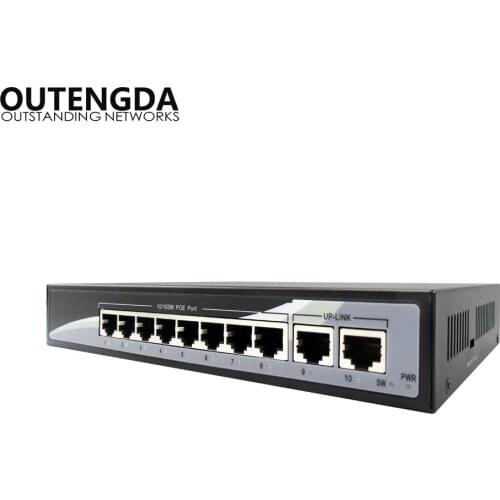10/100M Ethernet 8 PoE Switch 10 Ports with Two UpLink Built-in Power 24V Power-over-Ethernet Switch for Wireless AP, IP camera