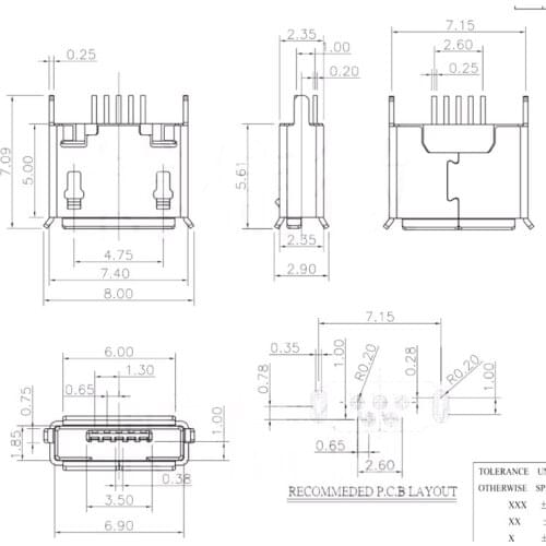 10 Pcs Micro USB Type B Female Socket 180 Degree 5-Pin SMD SMT Soldering Jack