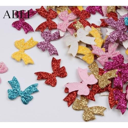 100pcs Glitter Christmas Bow DIY Stick On Patch Cartoon Mini Flet Pads Handmade Scrapbook Cards Gift Box Making Decoration