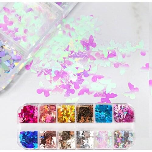 12 Colors/Set Holographic Butterfly Slice Nail Sequins Color Laser Nail Art Decoration Tool Accessories For Manicure Design