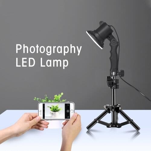 12W Handle Table Lighting Box Photography Photo Studio LED Lamp Light Bulb With 2pcs 37CM Light Tripod Stand For Portrait Phone
