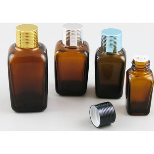 12 x 10ml 25m 35ml 50ml 100ml amber square Glass travel refillable bottle with black Silver Gold Cap
