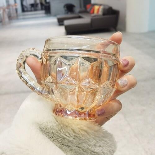 200Ml Amber Embossed Glass Retro Coffee Mug With Handle Heat-Resistant Large Capacity Water Cup Household Drink Cups
