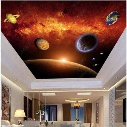 3d ceiling murals photo wallpaper Modern space planet red background home decor 3d wall murals wallpaper for living room