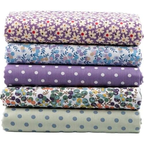 5pcs/lot 40cm*50cm Purple Grey Flower 100% Cotton Fabrics Quilting Patchwork Cloth Scrapbook Material Doll Dresses Sewing Cloth