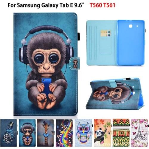 SM-T560 Case For Samsung Galaxy Tab E 9.6 T560 T561 SM-T561 Cover Funda Tablet Cartoon monkey Flip Stand Shell Capa Coque
