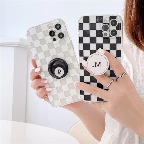Funny Checkerboard Plaid Checkered Grip Stand Phone Case For iPhone 11 Pro 12 XS MAX XR X 7 8 6Plus SE20 Bracket Soft Cover Capa