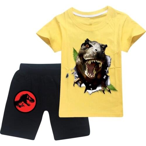 Jurassic Park t-shirt 3D Print Dinosaur Suit Boy Clothing Summer T-shirt Girl Suit Top + shorts 2-Piece Set Jurassic World Suit