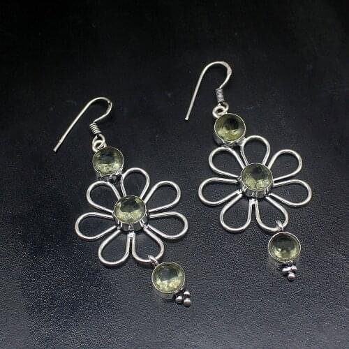 Gemstonefactory Big Promotion Unique 925 Silver Trendy Green Topaz Amazing Women Ladies Gifts Dangle Drop Earrings 20211829