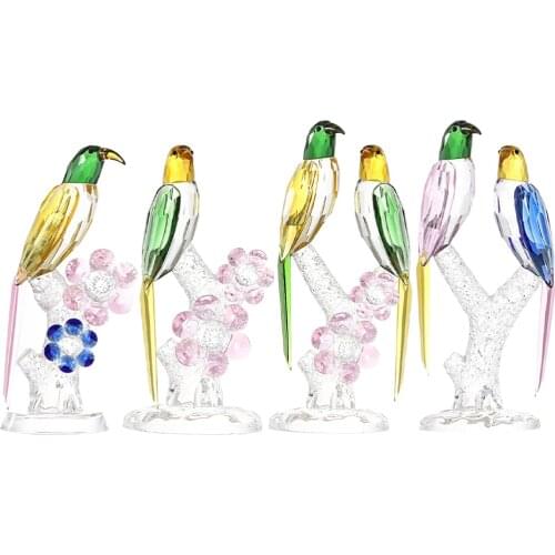 Crystal Parrot Ornament Bird On Branch Crafts Miniature Animal Figurine Bird Statue Wine Cabinet Home Decoration Wedding Gifts